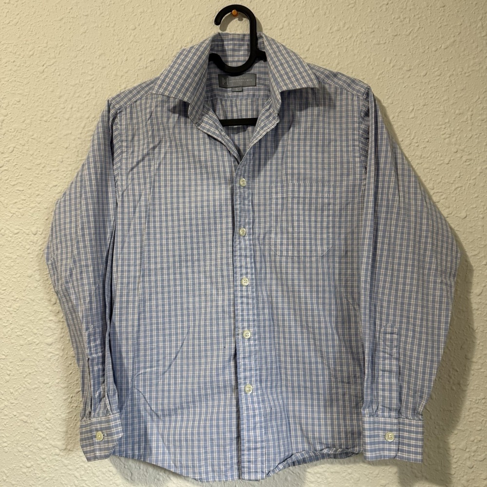 Boy's His First Hickey Freeman 12 Long Sleeve ButtonDown Collar Plaid Blue Shirt